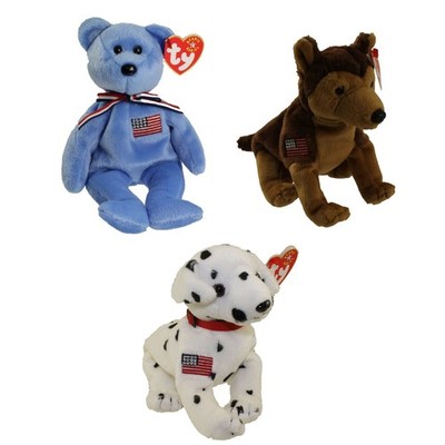TY Beanie Babies - SET OF 3 (Rescue, Courage & America) (9/11 Charity Beanies)
