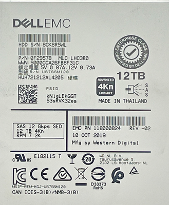 Dell EMC WD-HITACHI H5H72121 EMC12T0 12TB 7.2K SAS 12Gb/s SED 3.5