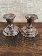 PAIR OF STERLING SILVER SQUAT CANDLESTICKS Birmingham 1908 Scrap Repair