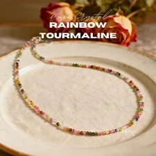 Rainbow Tourmaline 2mm Beaded Choker Minimalist Healing Boho Women Necklace Gift