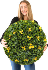 23" XL Bougainvillea Topiary Balls  Yellow Flower Pack 1 Artificial Topiary Ba