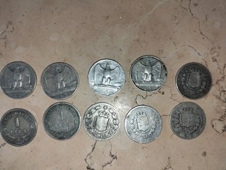 LOTTO DI 10 PEZZI DA 5 LIRE 1926 Num 3 RARI Acquilini ARGENTO E 1 Lira Mi Umb