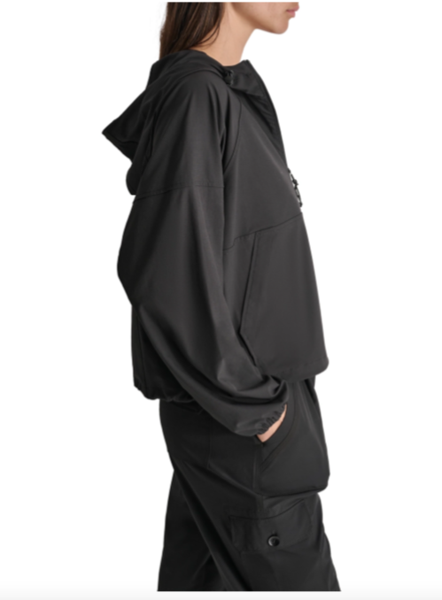 DKNY Women's Sport Ribbed 3/4 Zip Slant Pockets Hoodie Black - S