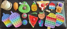 SENSORY FIDGET TOY LOT Pop It Set of 57 Toys Food Animals Shapes EUC Variety