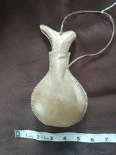 Shaped Rawhide Shot Bag Ball Flask With Antler Plug, Black Powder, Handmade, L#5