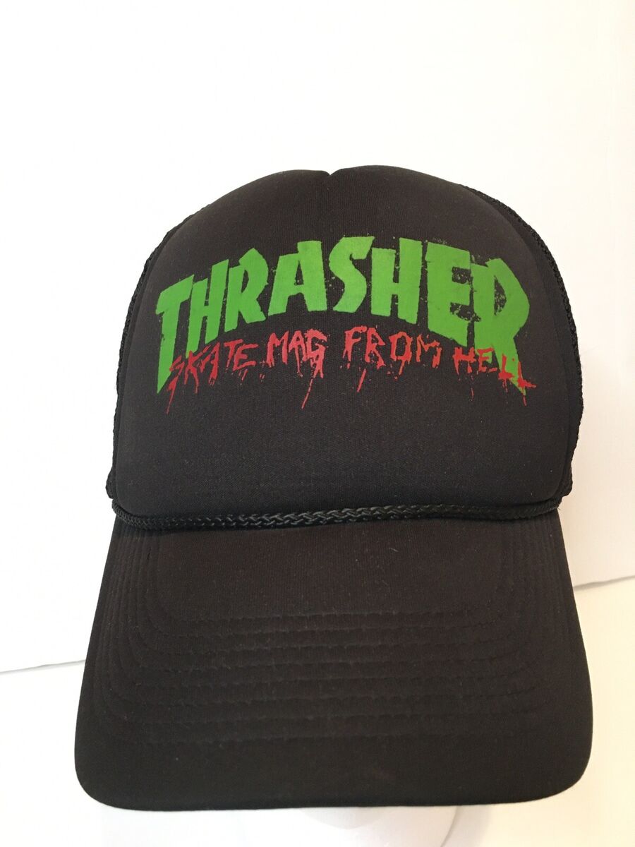 Vintage Thrasher Skate Hat Mag From Hell Mesh Trucker Hat Vintage Thrasher Skate Hat Mag From Hell Mesh Trucker Hat