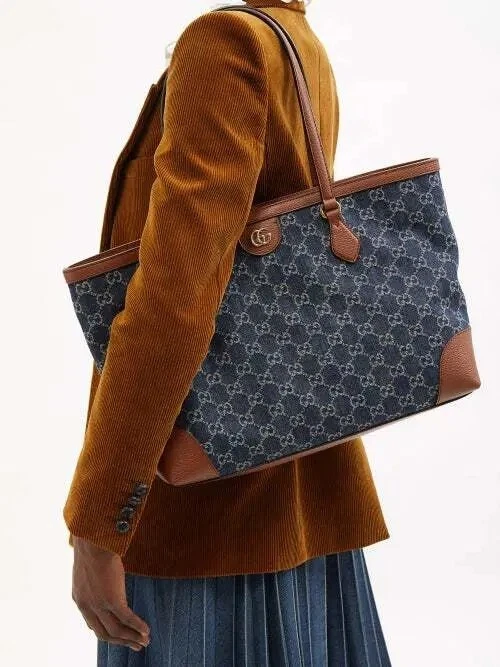 GUCCI Ophidia medium leather-trimmed printed coated-canvas tote