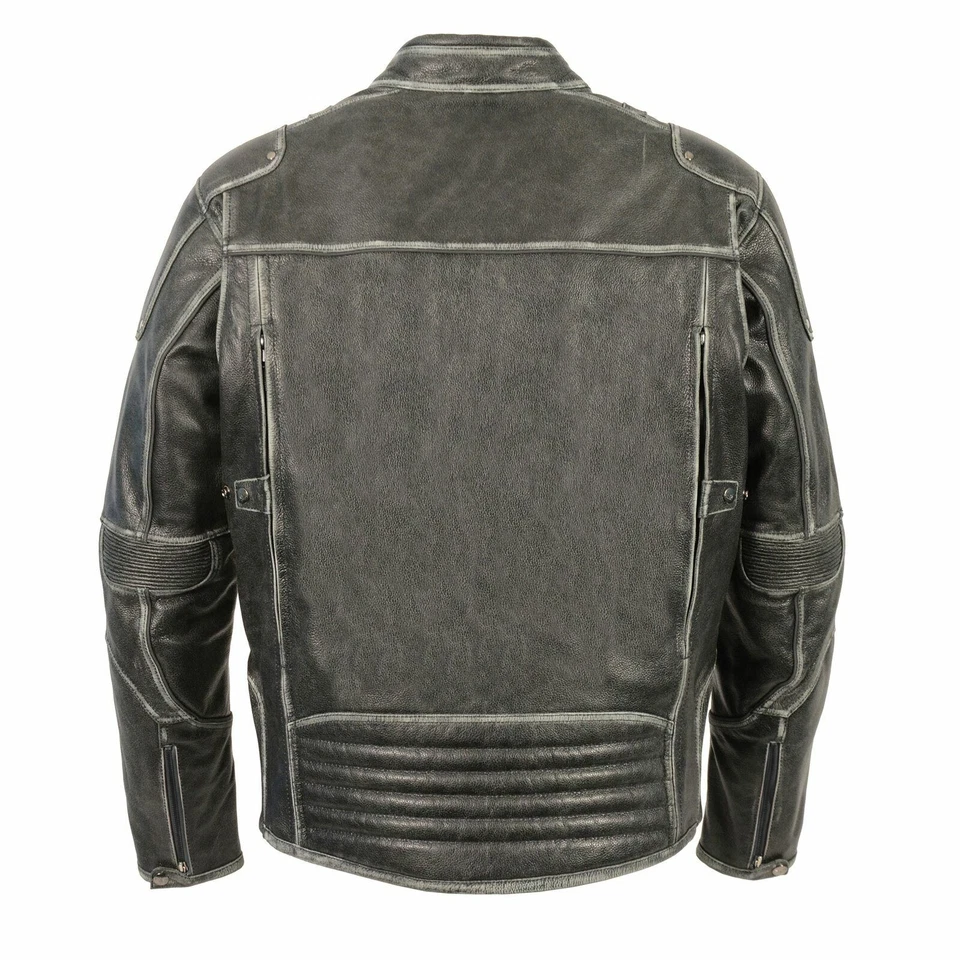 CHAQUETA DE CUERO GRIS ENVEJECIDO VINTAGE PARA MOTOCICLETAS PARA HOMBRES con DOS BOLSILLOS PARA ARMAS - SADA Foto 2 de 4