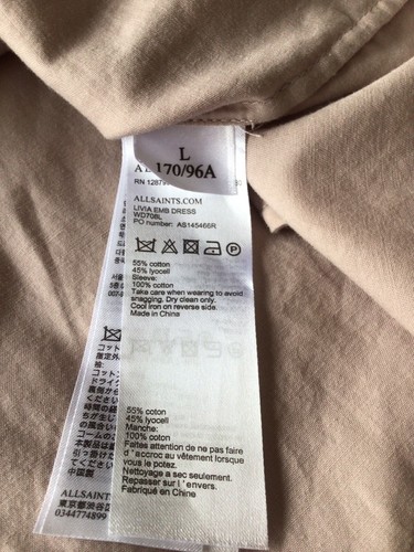 All Saints Livia Emb Off The Shoulder Bardot Dress Champagne Pink & Pockets UK L - Picture 11 of 12