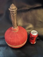 Antik 1800 Surahi Flasche Blumen Silber Hals Rot Textil Stopper Indien 35.6cm