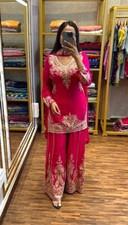 Ethnic Look Chinnon Silk Pink Kurta Palazzo With Dupatta For Traditional Wear