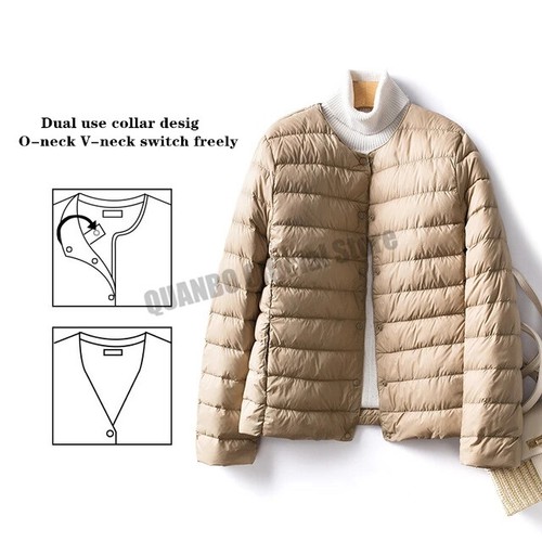 Women Duck Down Jacket O-neck Winter Warm Collarless Ultralight Quilted Puffer - 第 13/38 張圖片