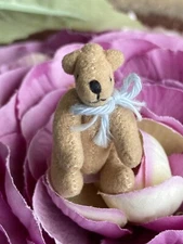 Miniature Dollhouse Tiny Artist Lt Brown Felt Bear Jointed 1.5” Too Cute!