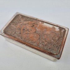 Antique Silver Plated Postage Stamp Box "Les Printemps" Scene After Boucher