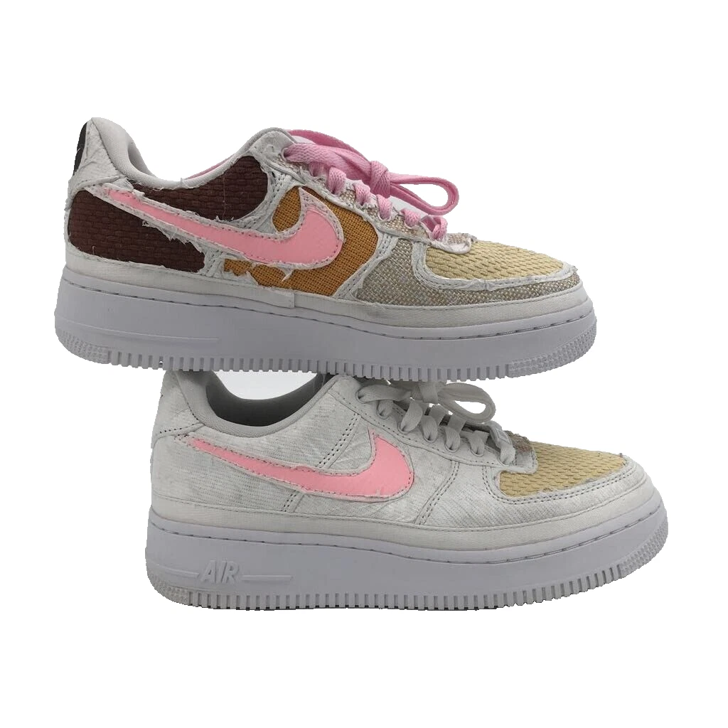 Nike Womens Air Force 1 Basketball Shoes White Beige DJ9941 244 Color Block 7.5M