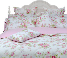 Rose Floral Duvet Cover Set Pink Grid Cotton Girls Bedding with Hidden Zipper Cl