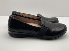 Dansko Addy Slip On Shoes Womens 38 US 7.5-8 Black Lizard Leather Wedge Loafers