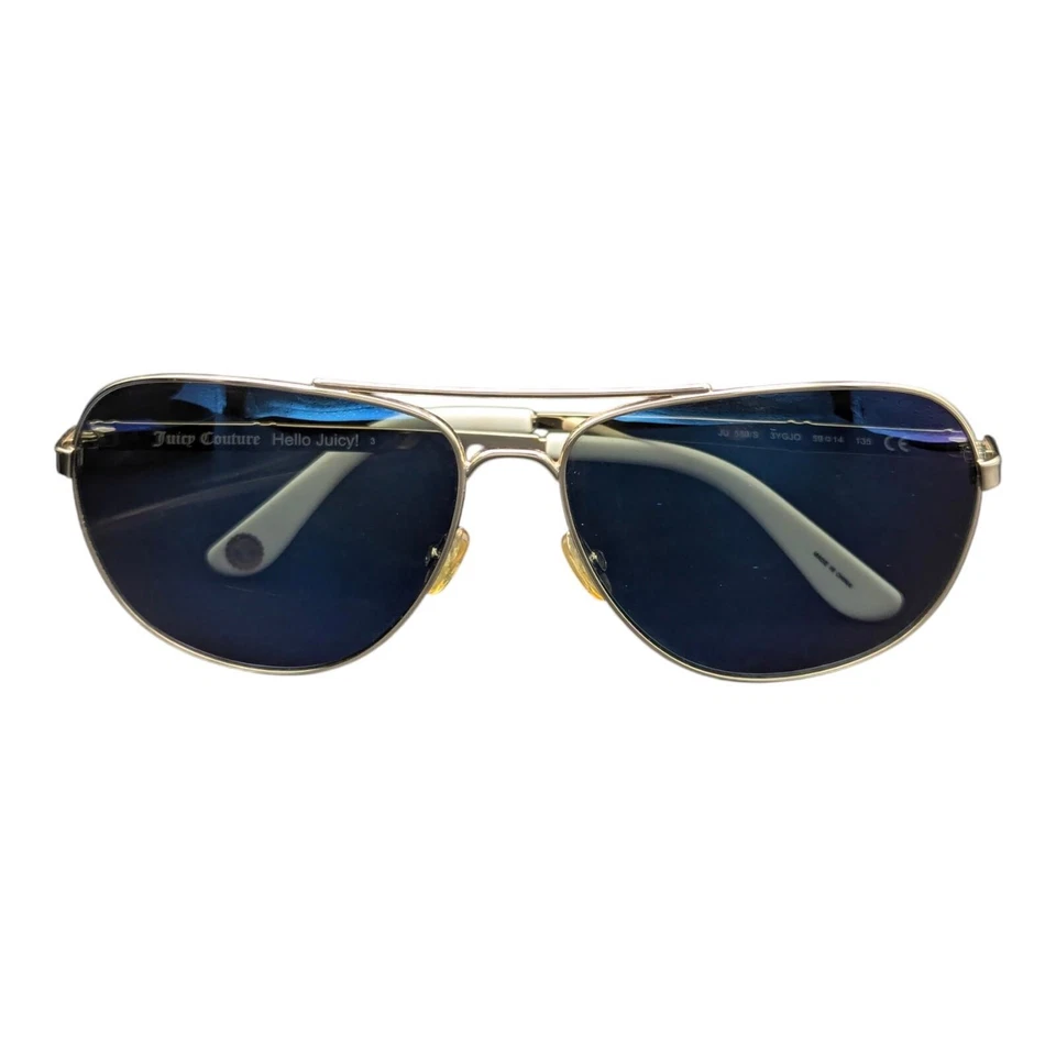 Juicy Couture Aviator Sunglasses White Gold Frame Blue Lens 59MM JU 589/S 3YGJO - Image 2 of 4