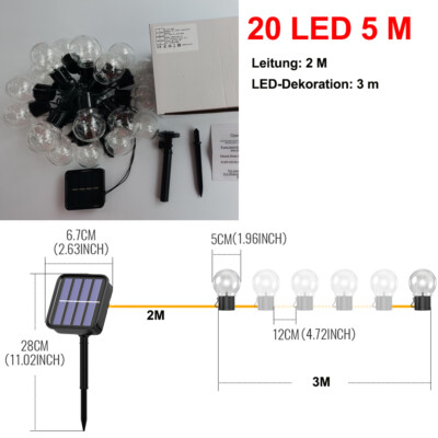 LED Solar Lichterkette außen Lampe Garten Glühbirnen Beleuchtung Balkon Dekor