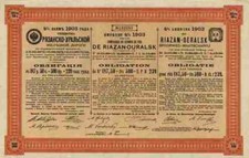 Riazan Uralsk Original Russian Imperial Railway bond St Petersbourg 1903 Cupons