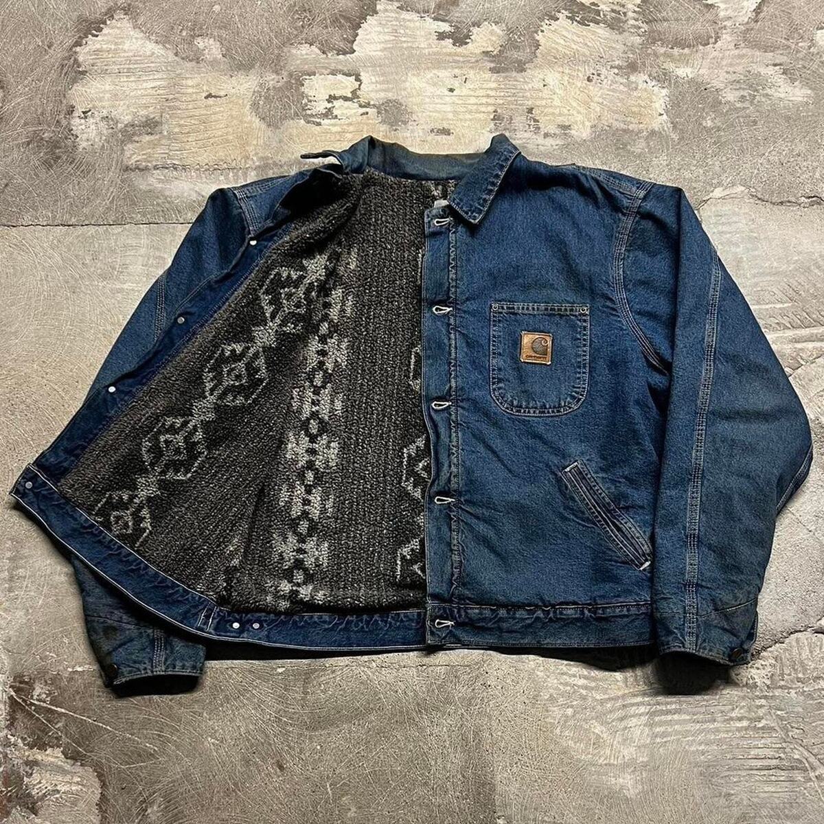 VINTAGE CARHARTT DETROIT JP1088 DENIM AZTEC BLANKET LINED VINTAGE CARHARTT DETROIT JP1088 DENIM AZTEC BLANKET LINED