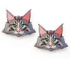 2pcs Brooch Backpack Tote Bag Pin Embroidery Cartoon Lifelike Maine Coon Cat