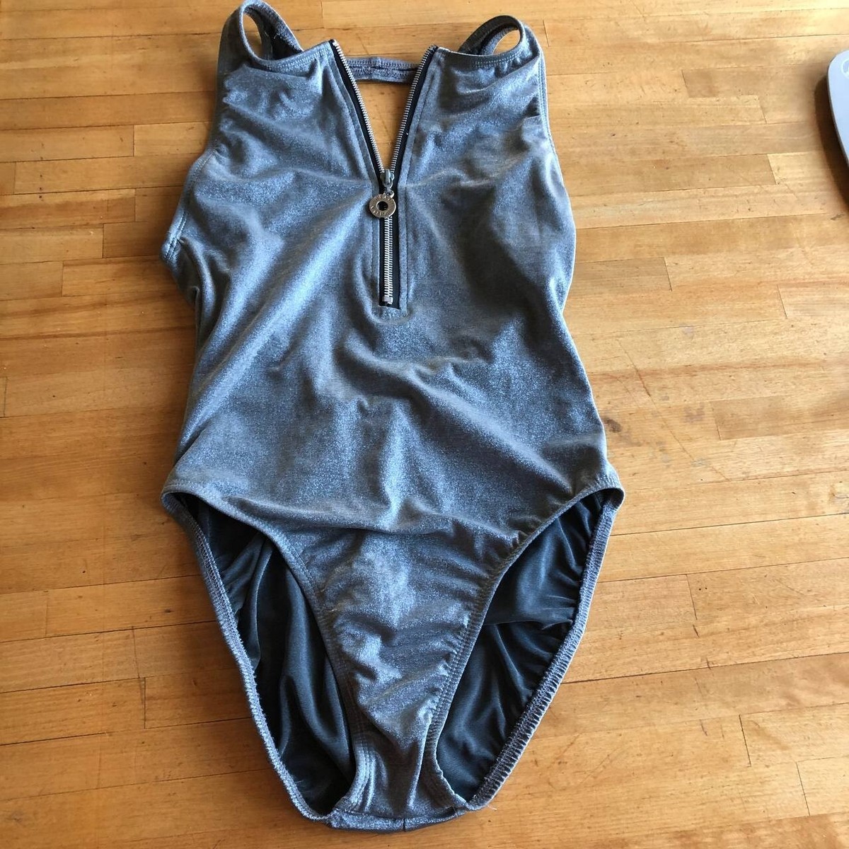 Beach Native One-Piece Silver Swimsuit Vintage 80s Front Zipper | eBay