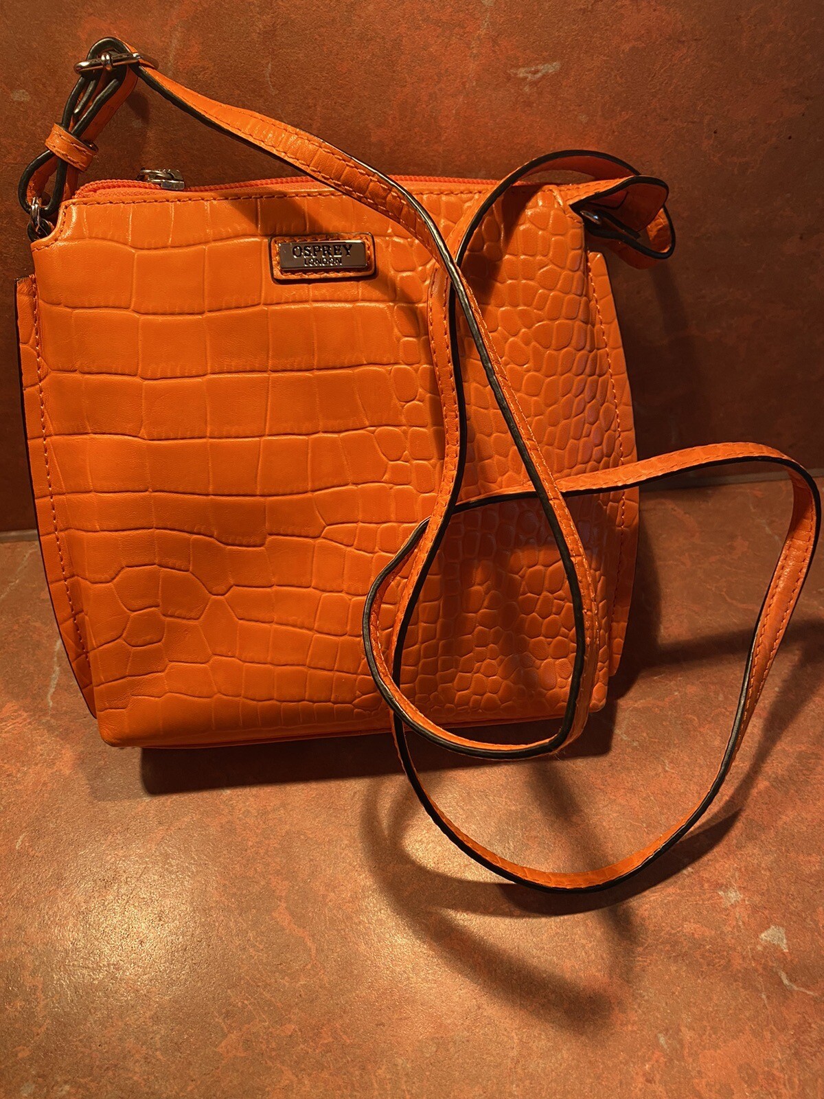 osprey leather cross body bag New Orange Croc Pattern H8.5” W10