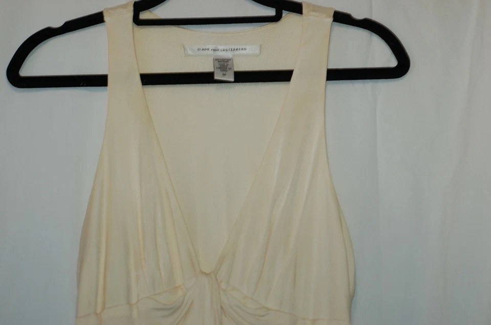 Camisa Top Diane von Furstenberg Ellia Mujer Mediana M Marfil Sedoso Jersey Cuello en V Foto 4 de 4