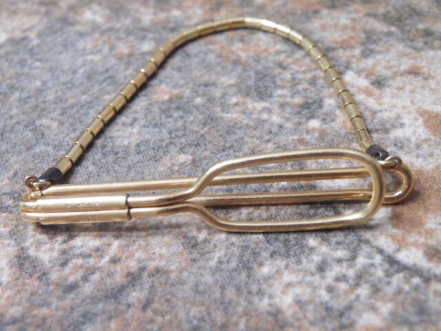 Vintage “Radio Superior” Gold tone Tie Bar Tie Clip With Chain FREE SHIP
