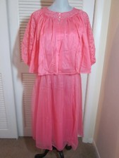 Vanity Fair 38/Mediano 2 Piezas Camisón Cama Chaqueta Set Rosa con Encaje 1963 EXCELENTE