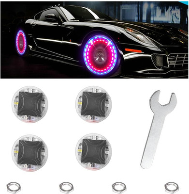 4PCS Car Tire Wheel Lights, Colorful Flashing LED Air Valve Cap Lights with Moti
