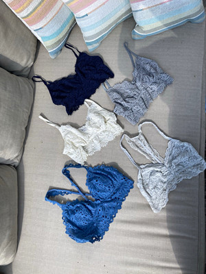 AERIE x4 and Victoria sSecret x1 Eyelash Lace Bralette Blue White Gray Lingerie