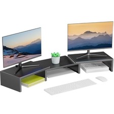 Dual Monitor Stand for Desk, Metal Computer Stand, Desk Shelf Black
