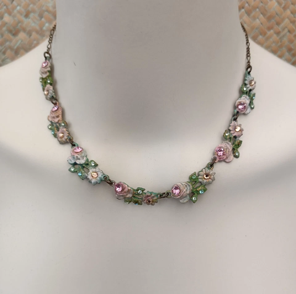 Romántico Collar Michal Negrin Pastel Floral Esmalte Gargantilla Hada Shabby Chic Foto 3 de 4