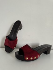 Giuseppe Zanotti Red Suede Platform Mules EU 38 UK 5 Wooden Heel Studded Sandals
