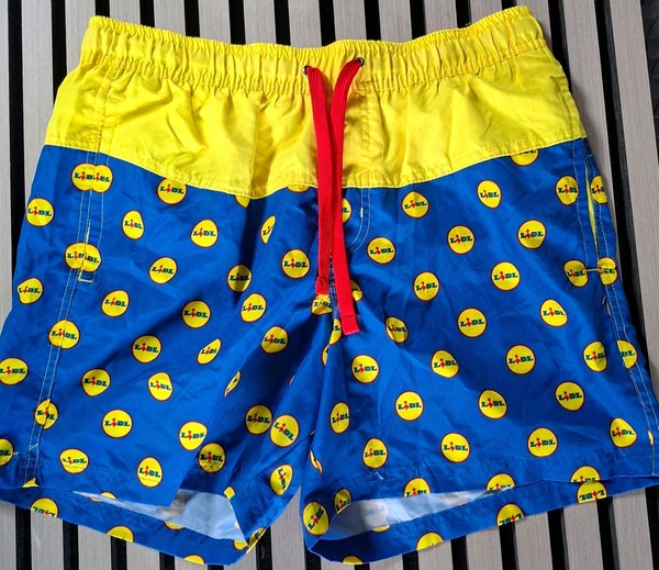 Pantalones Cortos de Natación LIDL Novedad Para Hombre Azul Amarillo Estampado de Logotipo Talla M/L