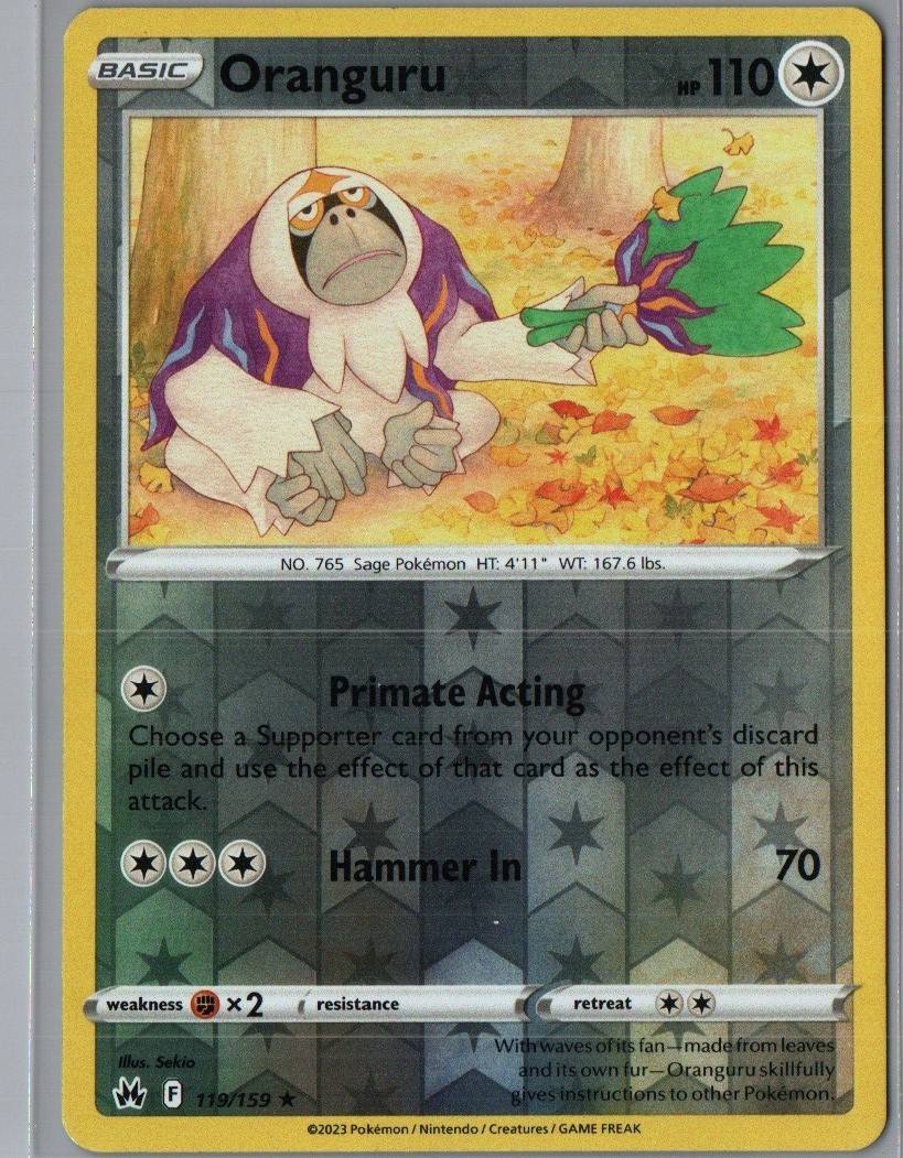 Oranguru 119/159 Rare Crown Zenith Pokemon Reverse Holo Near Mint