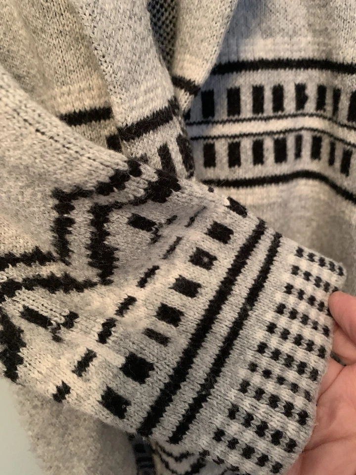 Cárdigan Largo RACHEL ROY Suéter Chaqueta Abrigo Talla XL Gris Negro Azteca Abierto Foto 4 de 4