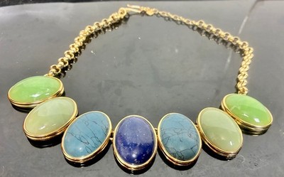 Vintage Jewelry Talbot Cabochon Stones Blue Green Gold Tone Fashionable Style