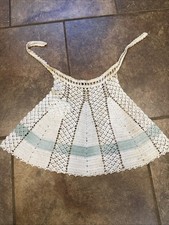Vintage Apron hand Crocheted Green  white hostess fancy Excellent