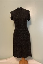 Vintage Ronni Nicole Slinky Black Dress Glitter Short Sleeve Womens 6 M USA Made