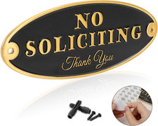 Brass No Soliciting Sign for House Office - No Soliciting Sign for Front Door- M