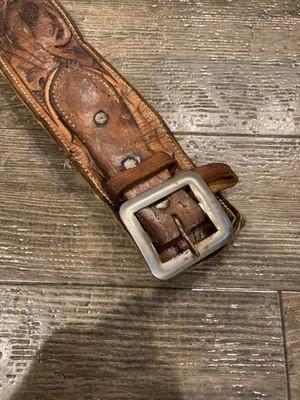 Vintage Toy Cowboy Ammo Bullet Belt Tooled Leather Cowhide  display picture 1