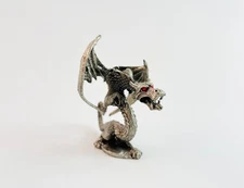 Pewter Dragon Figurine Ral Partha PP61 w/ Red Gem Eyes Dungeons & Dragons 1983