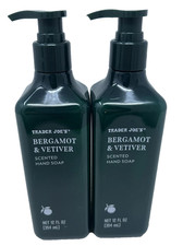 Paquete de 2 jabones de manos Trader Joe's Bergamota y VETIVER 12 oz elegante embalaje conjunto RARO