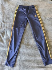 Adidas Boys Track Pants Large 14/16 Navy Blue/Yellow Striped 12
