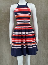 Vince Camuto Dress Womens 0 Navy Orange Striped Fit & Flare Scuba Sleeveless