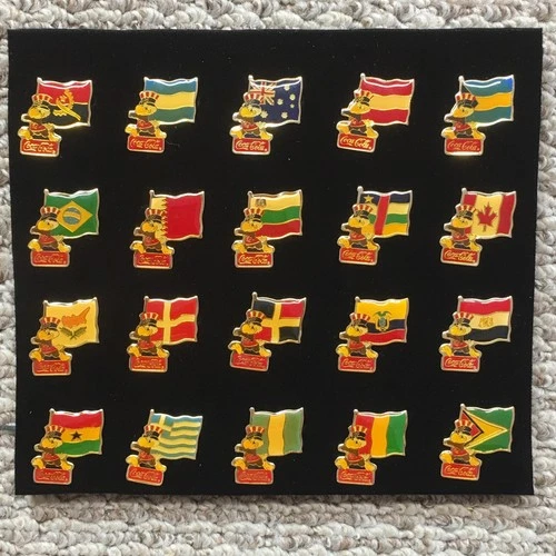 Vintage 1984 Coca-Cola World Flag Enamel Lapel Pins Lot 20 International Set