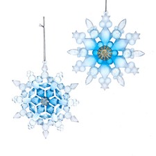 Kurt Adler Blue  Clear Frosted Snowflake Ornament Set T3791 Artic Ice